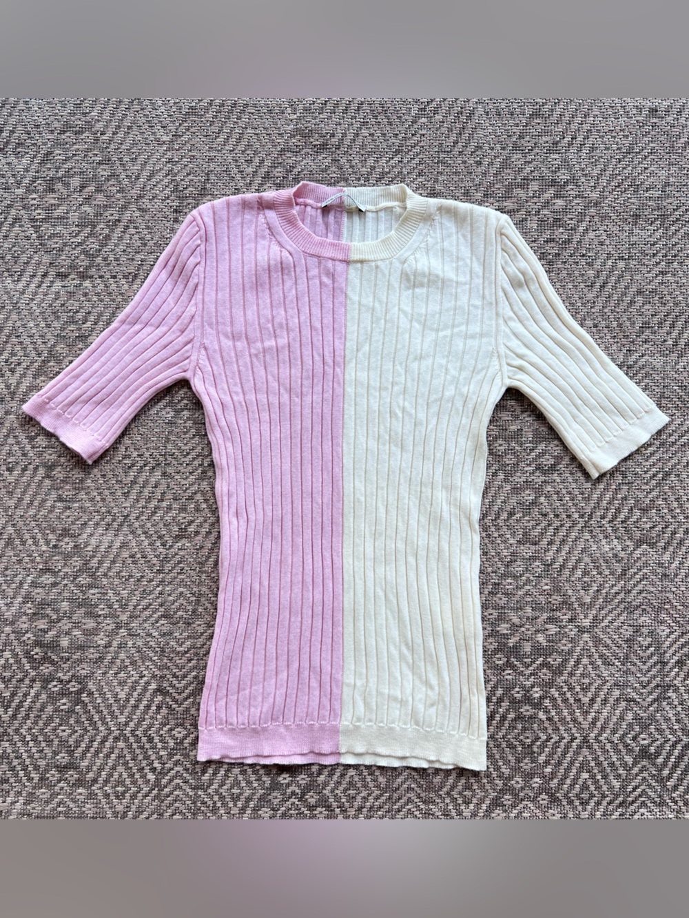 Emilia Wickstead M 100% Wool Pink Ivory Colorblock Ribbed Knit Sweater Top